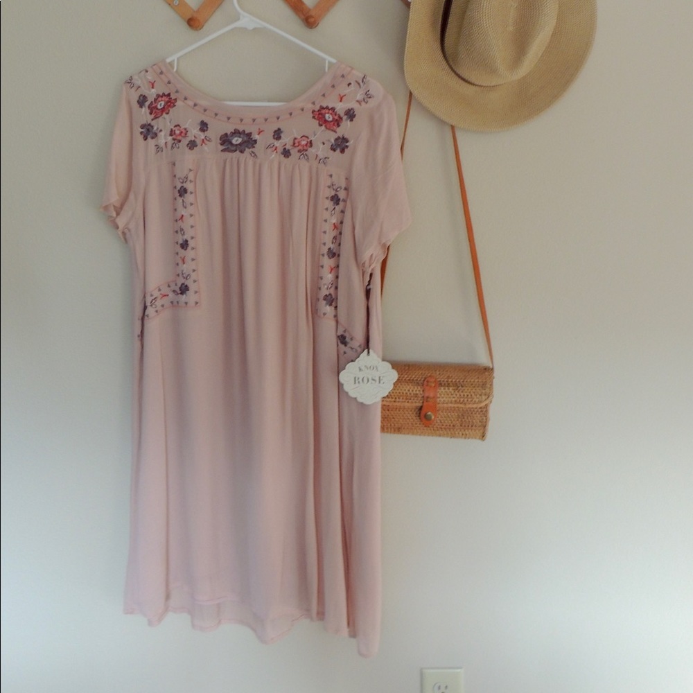 Embroidered Pink Boho Sundress